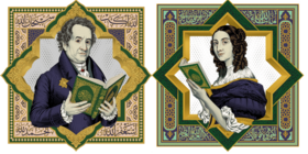 Porträt von Christina von Schweden und Porträt von Johann Wolfgang von Goethe mit dem Koran