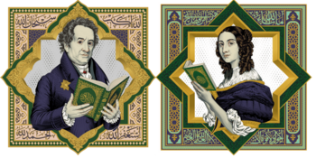 Porträt von Christina von Schweden und Porträt von Johann Wolfgang von Goethe mit dem Koran