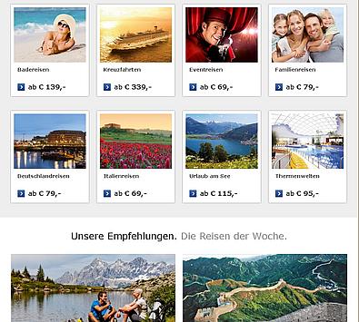 Reisethemen auf dem Urlaubsportal bei Tchibo