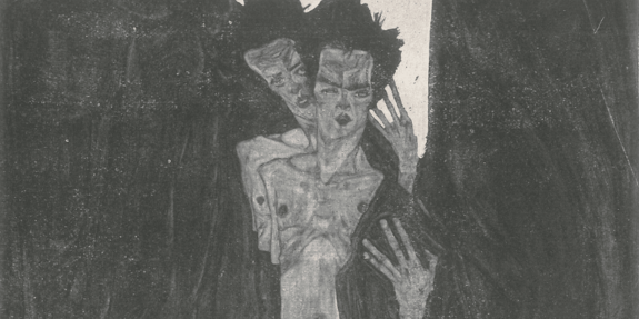 Gemälde von Egon Schiele "Die Selbstseher" aufbereitet für die Ausstellung Schattenbilder von Adrian Ghenie