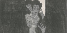 Gemälde von Egon Schiele "Die Selbstseher" aufbereitet für die Ausstellung Schattenbilder von Adrian Ghenie