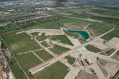 Luftbildaufnahme vor Baubeginn der Seestadt Aspern