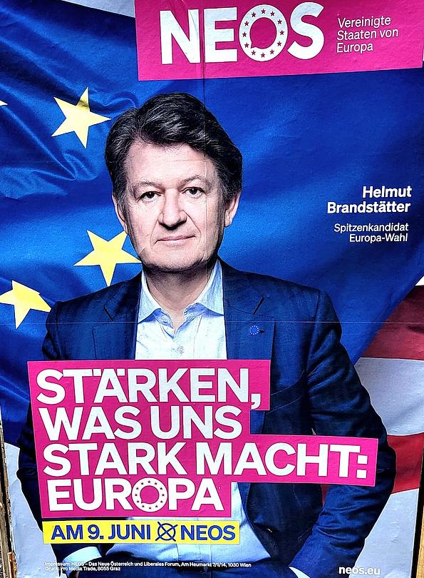 Wahlplakat der NEOS mit Helmut Brandstätter