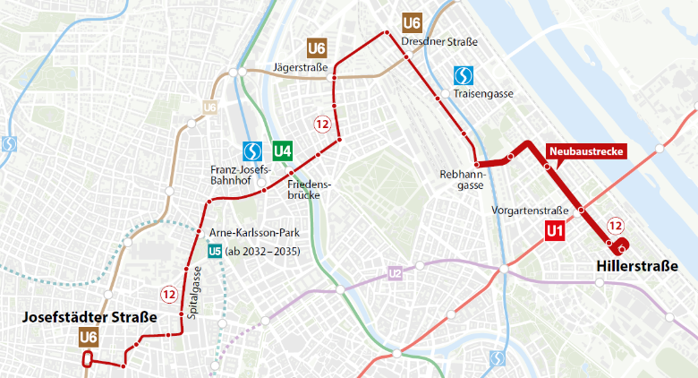 Der Streckenverlauf der neuen Straßenbahnlinie 12