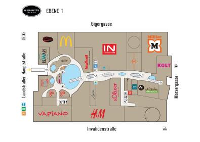 Lageplan der Shops Wien Mitte The Mall Ebene 1