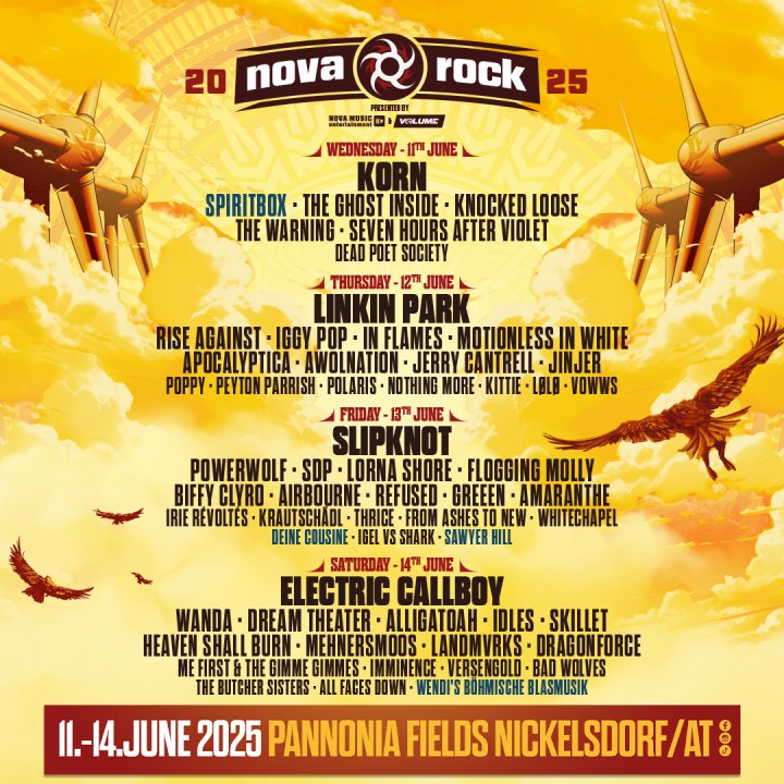 Das Line Up vom Nova Rock Festival 2025