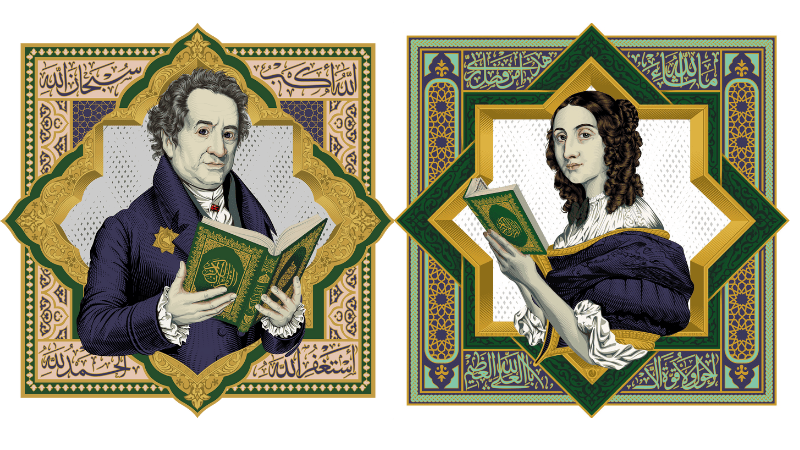 Porträt von Christina von Schweden und Porträt von Johann Wolfgang von Goethe mit dem Koran